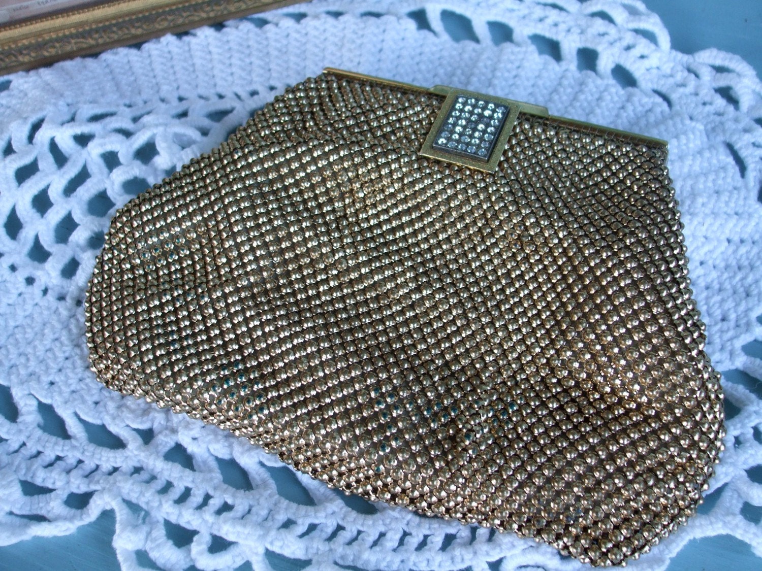 Clutch Gold Mesh Whiting Davis Clutch Repousse Vintage Evening Bag SALE