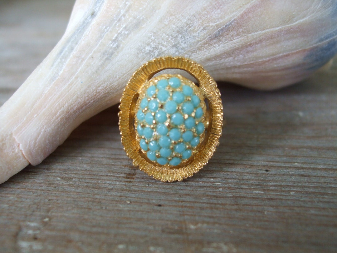 Ring Adjustable Gold Turquoise Cocktail Ring 1970s Spain - Etsy