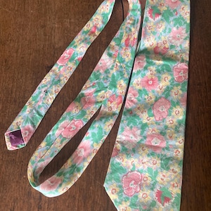 Vintage Necktie Liberty of London Pastel Floral Pink Blue Peach Yellow Green On Trend 1990s 100% Cotton Made in USA Neckwear Fathers Day Dad