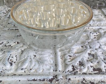 Vintage Rose Bowl & Flower Frog Princess House Glass Bowl Plastic Flower Frog