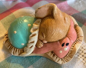 Bunny Snuggles Pendelfin Studios Hand Painted Stonecraft Easter Decor Spring Decor Easter Basket Gift Nursery Room Burnley England Vintage