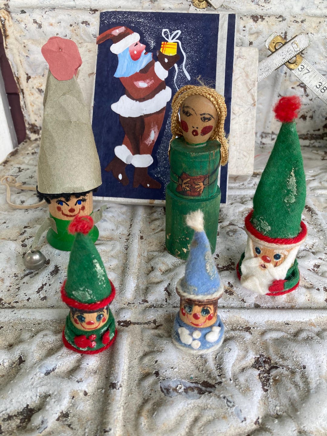 Vintage Christmas Figurines Handmade Hand Painted Angel Elves Santa ...