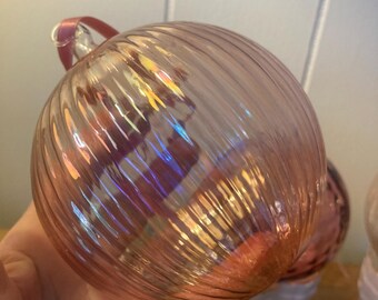 Vintage Christmas Ornaments Fluted Orbs Ribbed Balls Victoriana Mauve Blown Glass Set of Three or Individual