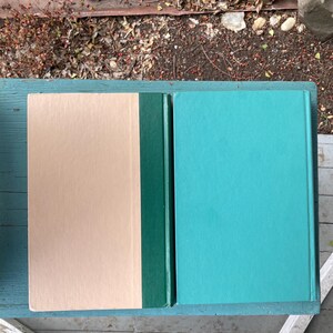 May include: Two hardcover books, one with a light brown cover and a dark green spine, and the other with a teal blue cover.