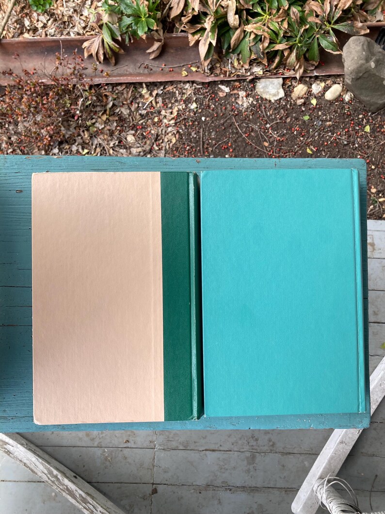 May include: Two hardcover books, one with a light brown cover and a dark green spine, and the other with a teal blue cover.