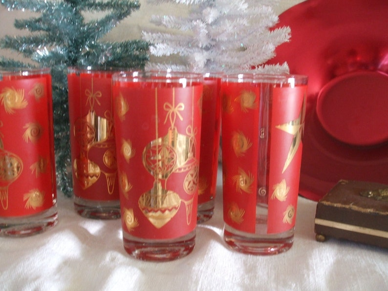 Red and Gold Christmas Glassware High ball Set of Six Etsy