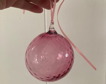 Vintage Christmas Ornament Blown Glass Orb Diamond Patterned Ball Victoriana Mauve