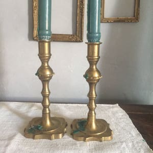 Brass Candlesticks Pair Vintage 1980s Patina Candleholders Home Decor