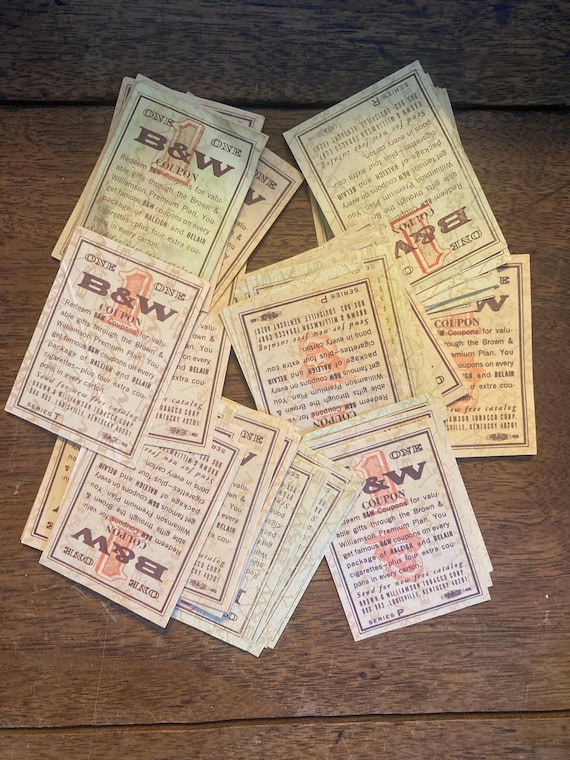 Vintage Ephemera 100 B & W Coupons Brown and Williamson Premium Cigarette  Coupons Cash Value 3/4 of 1 Cent Junk Journal Supply Collage