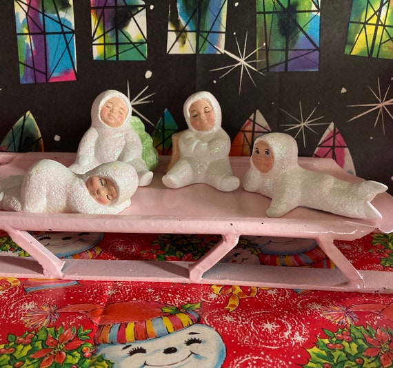 美品　babies スノーベイビーズ　 MINITURES Snowbabies Set of 8 Christmas Figurines Winter Hand Painted