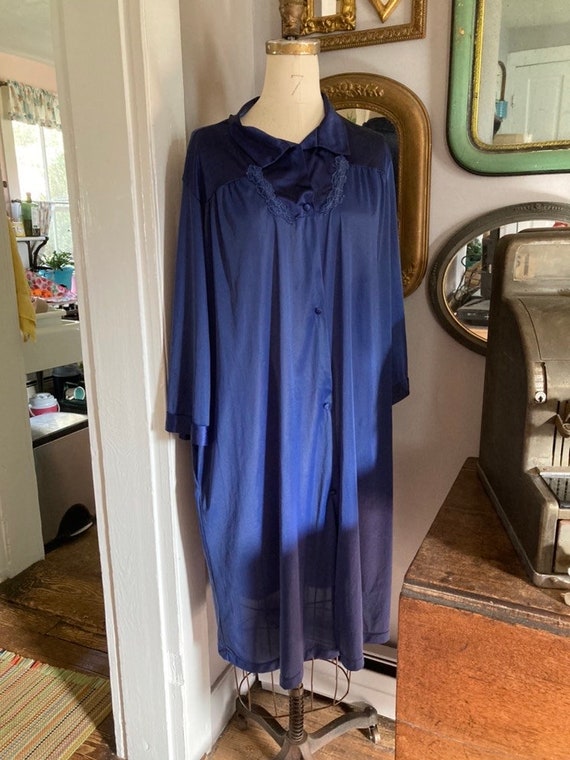 Lingerie Robe Vanity Fair Navy Blue Sleepwear 197… - image 1
