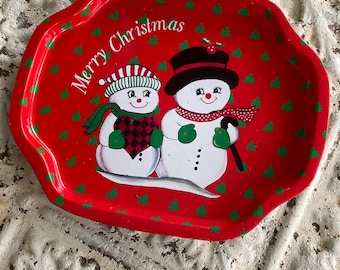 Bandeja navideña vintage Bandeja de consejos Feliz Navidad Muñeco de nieve Muñeca de nieve