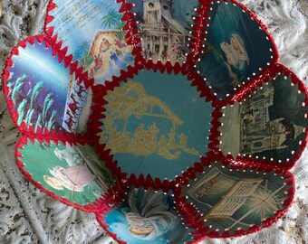 Cesta de tarjetas navideñas vintage, tarjetas de felicitación hechas a mano y tejidas a crochet.