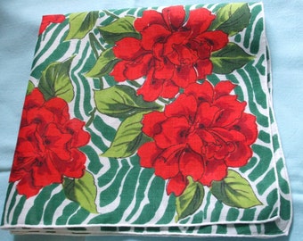 Roses Zebra Printed Handkerchief Red Green Lime Bold Graphic