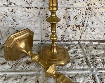 Vintage Brass Candlestick Holders 8” tall Dining Mantle Decor Candlelight Colonial Williamsburg Handcast Brass America250 Semiquincentennial