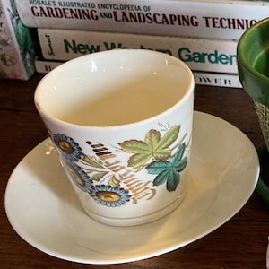 Cup and Saucer Antique Germany Think of Me Gilt Flowers Leaves Cuppa Tea Coffee Cafe Fine China Tea Time Cup of Joe Savor Enjoy Sip