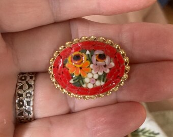 Vintage Brooch Micro Mosaic Brooch