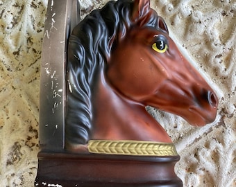 Vintage Horse Head & Horse Shoe Ceramic Bookend Single MCM Made in Japan