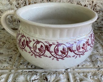 Antique Irinstone Chamber Pot Maroon Decoration Fuschia Flowers Adamantine China WPG