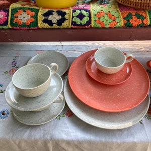 Dishes Melmac Melamine Plasticware Picnicware Camping Summertime BBQ Orange and White