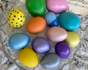 Vintage Handmade Easter Eggs Pastel Set of 13 Spring Decor Greenware Handpainted