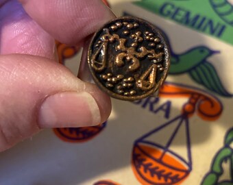 Ring Libra Zodiac Ring The Scales Ring September October Adjustable Steel Pewter Sheffield England 1970s Dead Stock