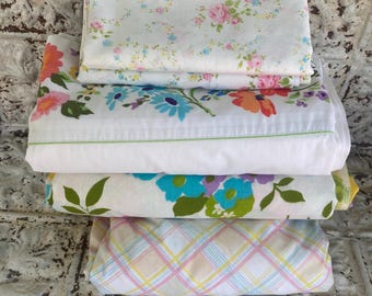 Vintage Sheets Full Flat Full Fitted Pillowcases Wildflowers Plaid Floral 1960s You Choose