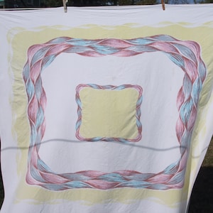 Tablecloth Pink Gray Aqua Yellow Vintage Kitchen Tablecloth