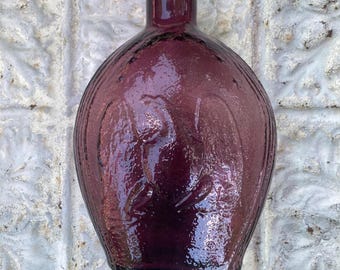 Vintage Decorative Glass Bottle Purple Eagle Grapes 1970s Reproduction of an Antique
