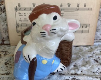 Vintage Handmade Bunny Rabbit Planter Hand Glazed Spring Easter Decor Adorable!!