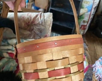 Basket Round Handle Easter Basket Colored Splints Henn Workshops 1990s Vintage Handmade Organization