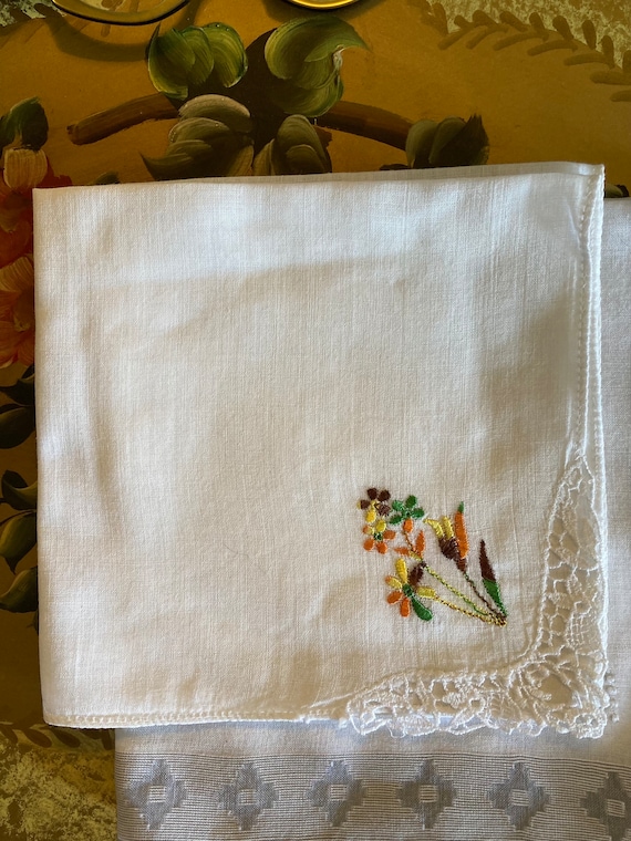 Handkerchiefs Set of 3 Gray Peach Rust Yellow Oli… - image 3