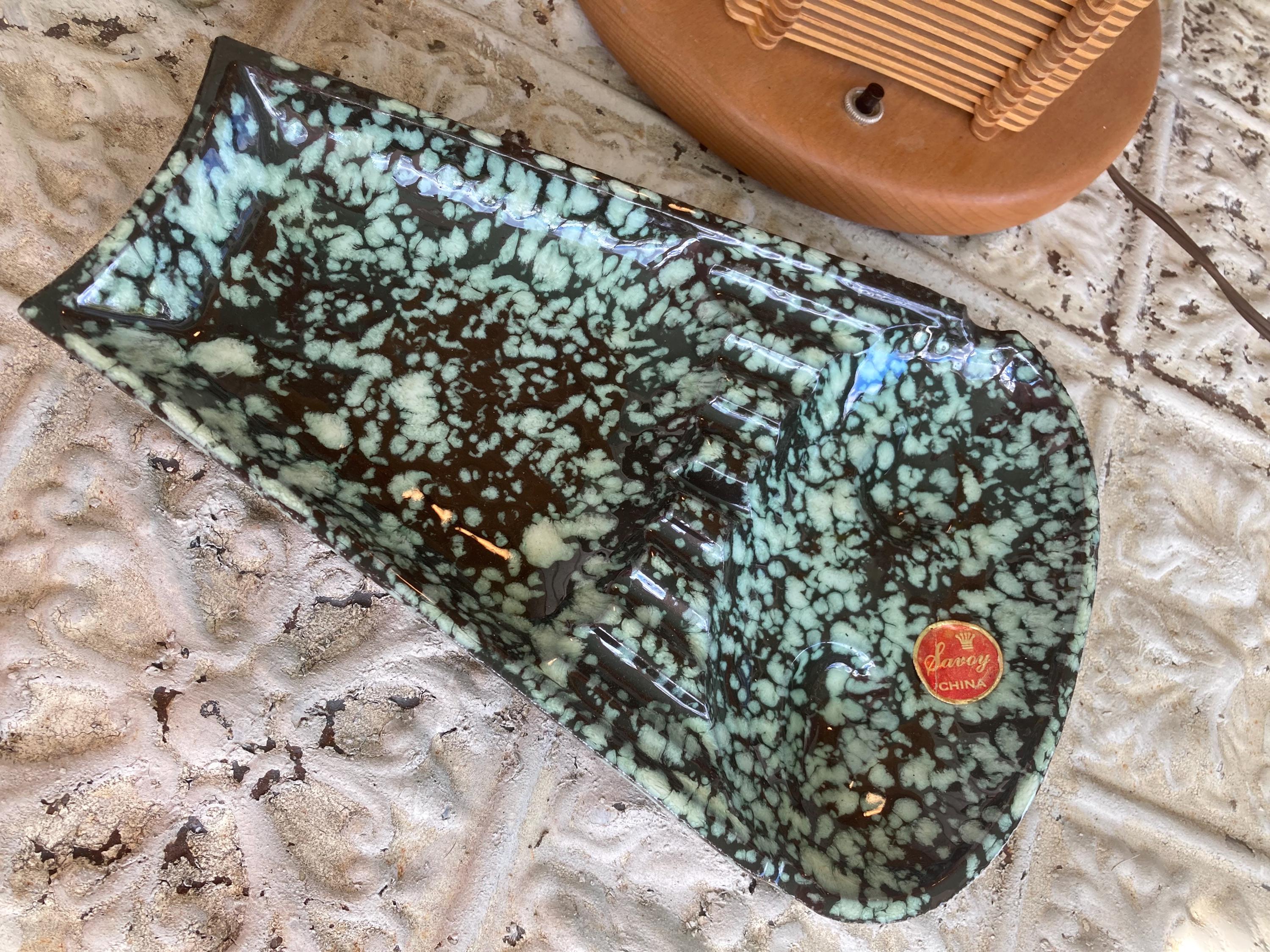 Vintage Ashtray MCM Pipe Cigar New Old Stock Speckle Glaze Black