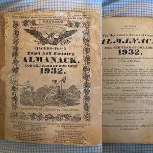 Antike Almanache J. Grubers Hagerstown Town and Country Almanack 1932 1933 1934 Aufgehende Untergang Sonnenfinsternis Mond Aspekte der Planeten