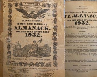 Antique Almanacs J. Gruber’s Hagerstown Town and Country Almanack 1932 1933 1934 Rising Setting Eclipses of Sun Moon Aspects of the Planets