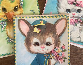 Vintage Greeting Cards Coby The Pet Set Bunny Kittens Duck 7 5/16” x 9 1/2” Choice Get Well Happy Anniversary Original Box White Poodle