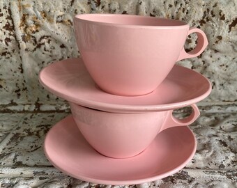 Juego de 2 tazas y platillos vintage Windsor Melmac en color rosa