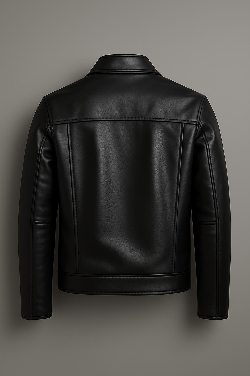 メンズ ブラックレザー バイカージャケット：ハンドメイド モト