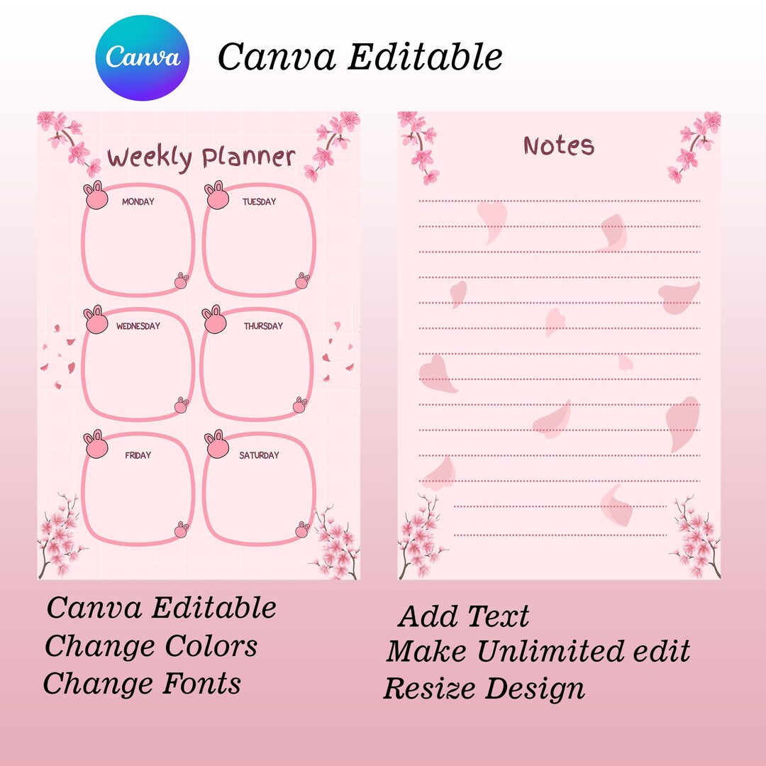 Pink Weekly Planner Template | Family Organizer, Canva Editable ...