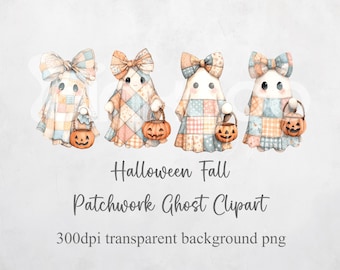 Retro Cute Halloween Patchwork Ghost Clipart PNG