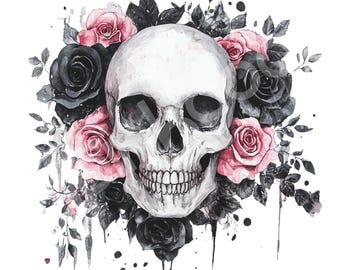 Calavera floral PNG, Calavera PNG, Clipart de sublimación de calavera floral, Calavera de Halloween, Calavera gótica PNG