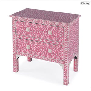 Handmade Pink Bone Inlay Accent Chest: Boho Floral Dresser