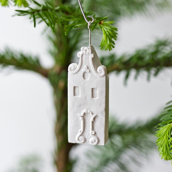 amsterdam ornament - pure white unglazed porcelain holiday ornament modern designer dutch holland