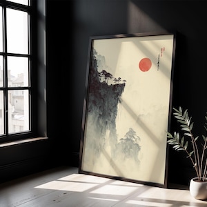 Minimalist Japanese Sumi-e Landscape | Zen Ink Art Print | Monochrome Wall Decor