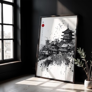 Japanese Landscape, Japanese Wall Art, Digital Wall Art, Digital Download, Minimalist Japanese Sumi-e Landscape, Monochrome Wall Art
