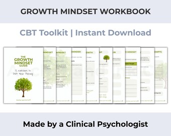 Growth Mindset Workbook | Printable Self Growth Journal | CBT Worksheets for Confidence & Personal Development