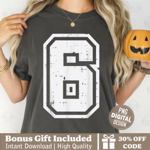 Nummer 6 Png, Distressed Sports Font Design, Bold Athletic Jersey Style Sublimation für Cricut
