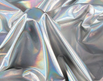 Iridescent Silver Stretch Fabric - Waterproof Holographic Material for Fashion Design & Art Projects