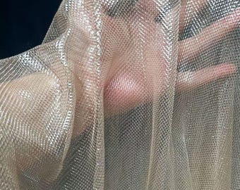 Rose Gold Metallic Mesh Fabric, Sheer Sparkle Creative Textile for Fairy Bridal & Dreamy Stage Costumes