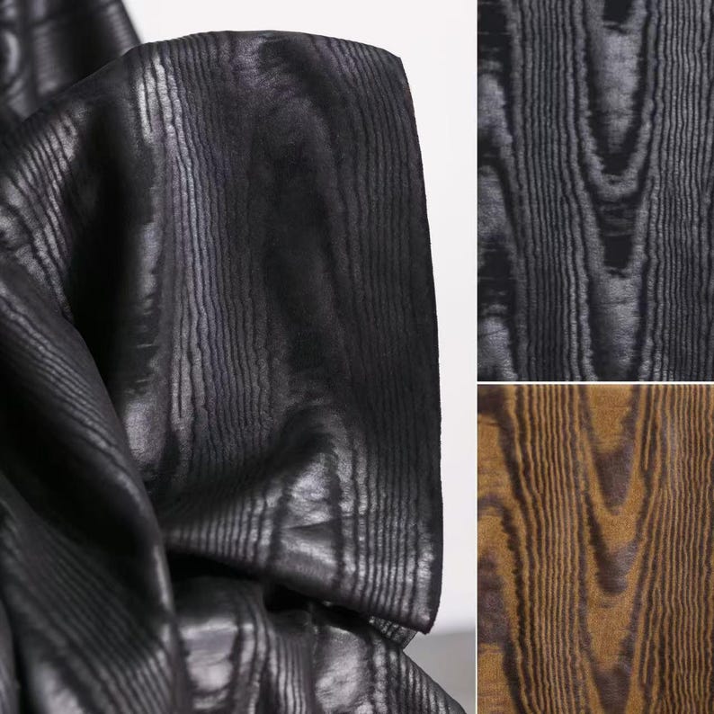 Tejido revestido de imitación de gamuza con textura de madera moiré vintage, piel elástica texturizada para chaquetas de diseñador. imagen 3